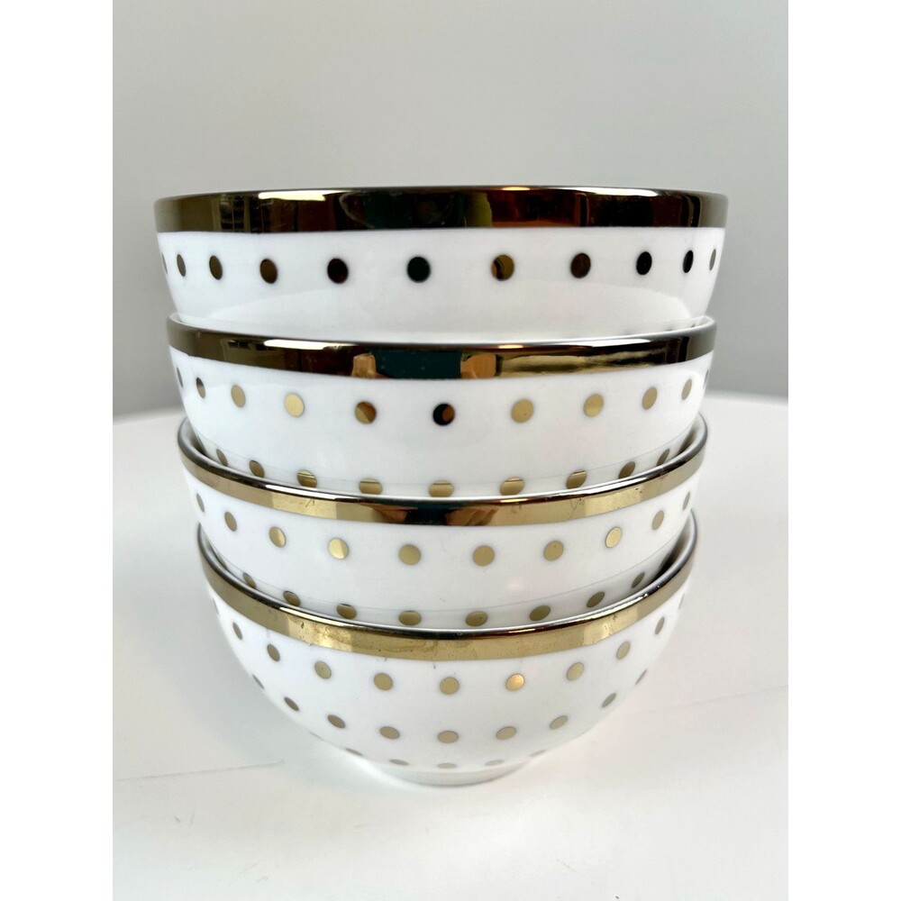 Nicole Miller Home Gold Polka Dot 4.25” Bowls Set of 4 New